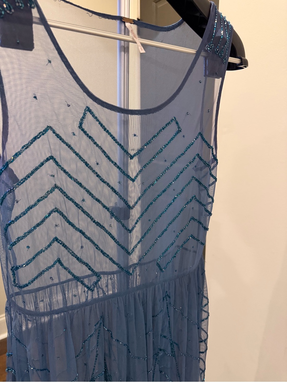 Free People Blue Sheer Beaded Embroidered Mini Dress XS - Picture 14 of 17